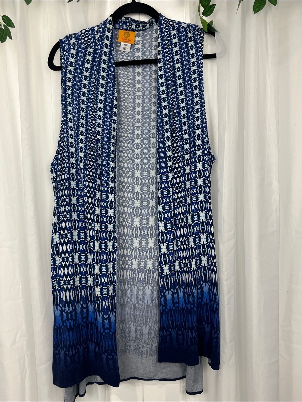 Ruby Rd. Womens Kimono 20W Shades of Blue White Ombré 100% Rayon Slits Soft EUC